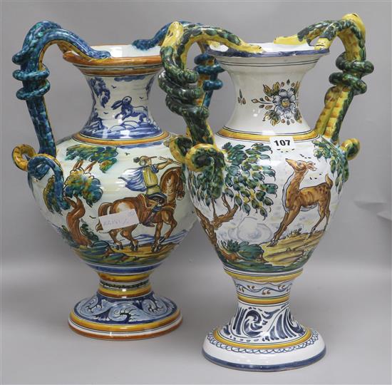 Two 20th century Italian Majolica vases H.45cm.